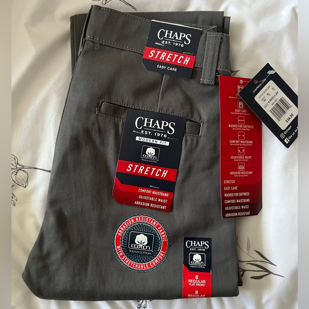 Chaps Boys Size 8 Regular Gray Pants